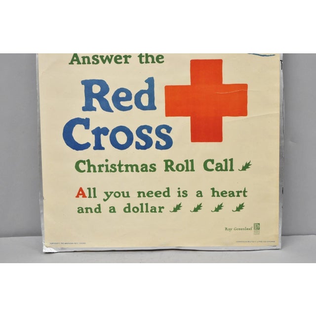 Original Vintage 1918 Wwi Poster 'Red Cross Christmas Roll Call' Ray Greenleaf For Sale - Image 4 of 13