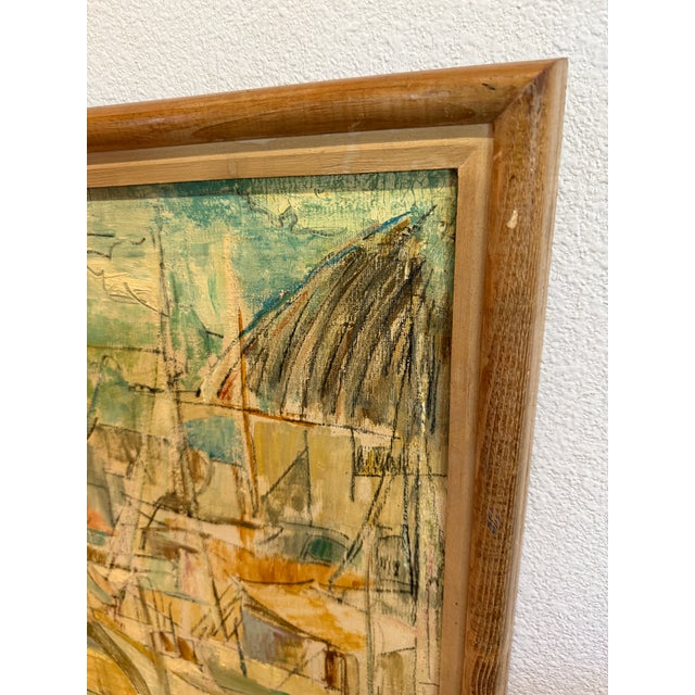 Vintage Boat Harbor Marina Painting Helen Silesky 1959 For Sale - Image 6 of 12