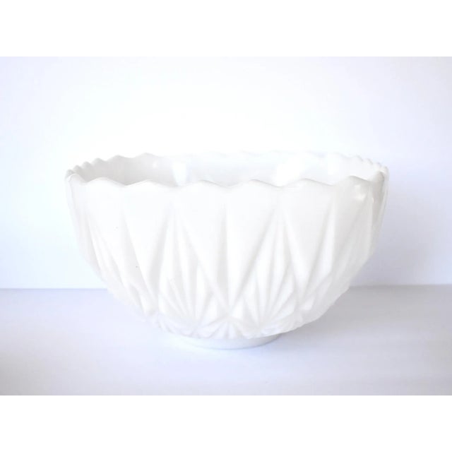Mid-Century Geometric White Milk Glass Punch Bowl & Cups Set- 13 Pieces For Sale - Image 4 of 9