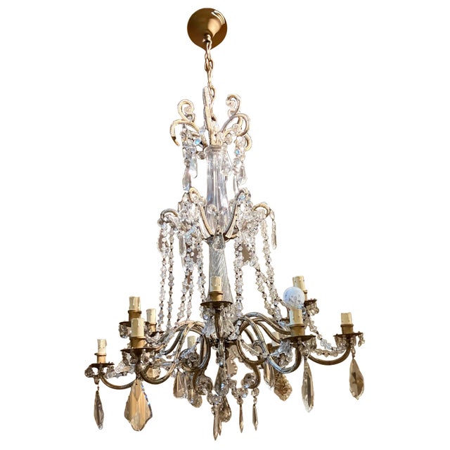 19th Century Italian Louis XV Style Murano Glass and Crystal 12-Light Cage Chandelier For Sale - Image 12 of 12