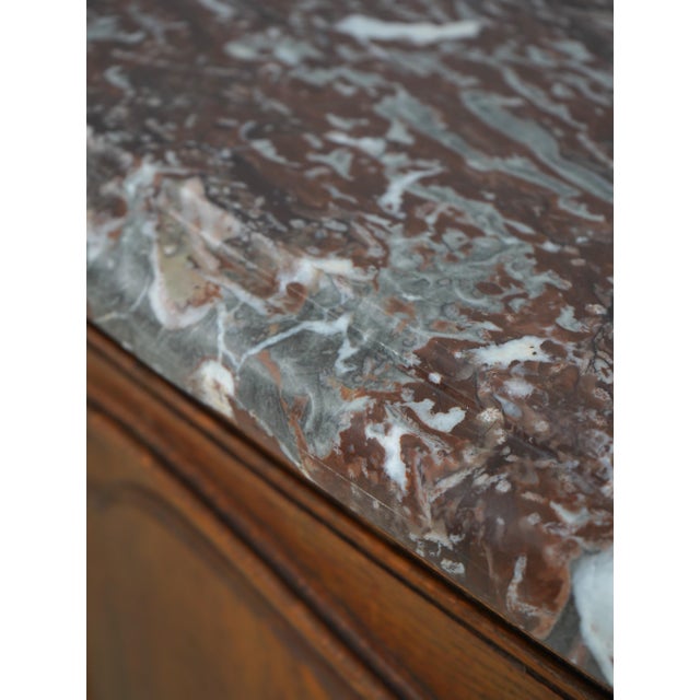 Maison Gouffe Vintage French Oak 4 Door Marble Top Console For Sale - Image 14 of 18