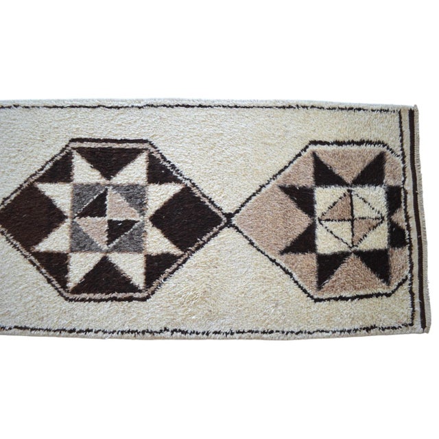 Hand-Knotted Kurdish Runner Rug . Boucherouite Style Wide Runner Rug Herki - No Dyes - 3′3″ × 12′8″ For Sale - Image 9 of 12