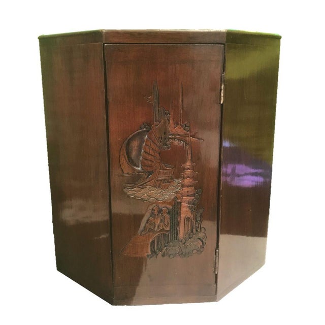 Asian Antique Octagonal Hand-Carved Oriental Vintage Side Table For Sale - Image 3 of 7
