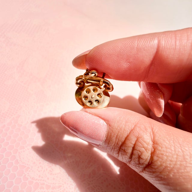 Metal 1960s Vintage 14k Articulating Rotary Dial Telephone Charm, I Love U For Sale - Image 7 of 9