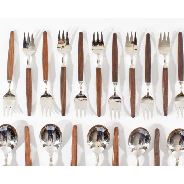 Mid-Century Modern 1960s “Opus” Rosewood Handle Flatware, 108 Pieces Designed by Tias Eckhoff for Lundtofte For Sale - Image 3 of 8