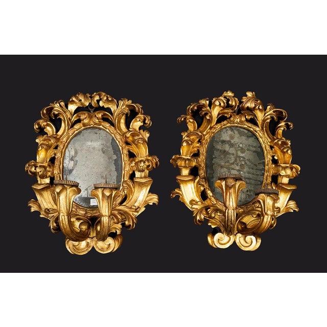 Late 17th Century Baroque Roman Mirrors in Gilded and Carved Wood, Set of 2 For Sale - Image 5 of 5