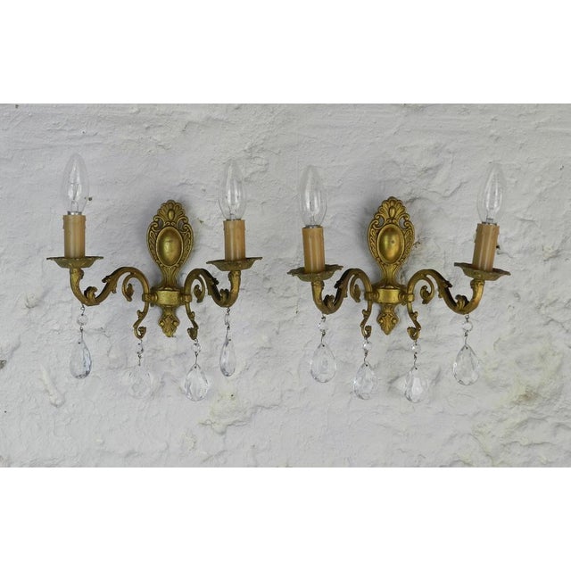 - Chandelier & matching wall sconces cast in decorative gilt metal - The chandelier has 3 arms holding the candlelight...