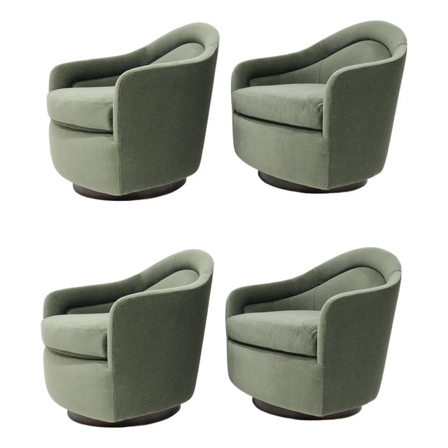 Milo Baughman Style Teardrop Lounge Chairs in Vendome Mohair For Sale