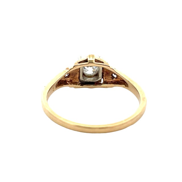 Mid-Century Modern Antique 14k Two Tone Gold Diamond Ring, Size 6.25 For Sale - Image 3 of 10
