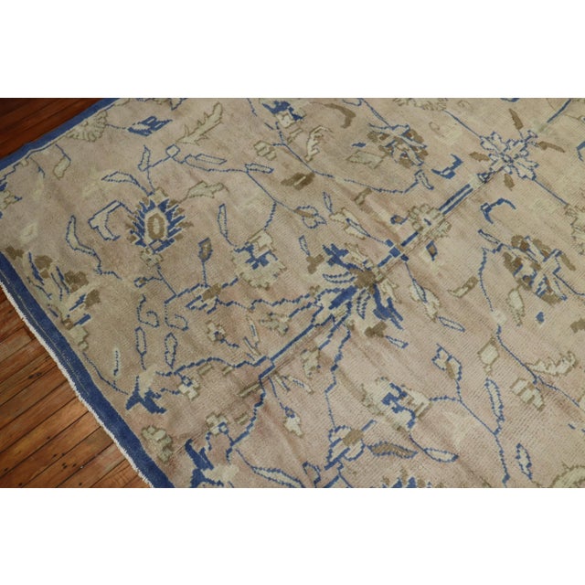 Royal Blue Beige Vintage Turkish Room Size Rug For Sale In New York - Image 6 of 13