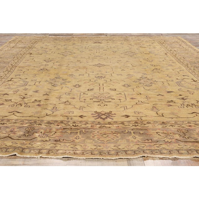 Tan Late 19th Century Antique Turkish Oushak Rug - 11'04 X 14'07 For Sale - Image 8 of 9
