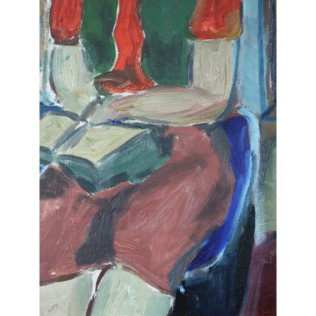 Mid-Century Modern 'The Reader's Pause' Vintage Swedish Original Figurative Oil Painting, Framed For Sale - Image 10 of 12