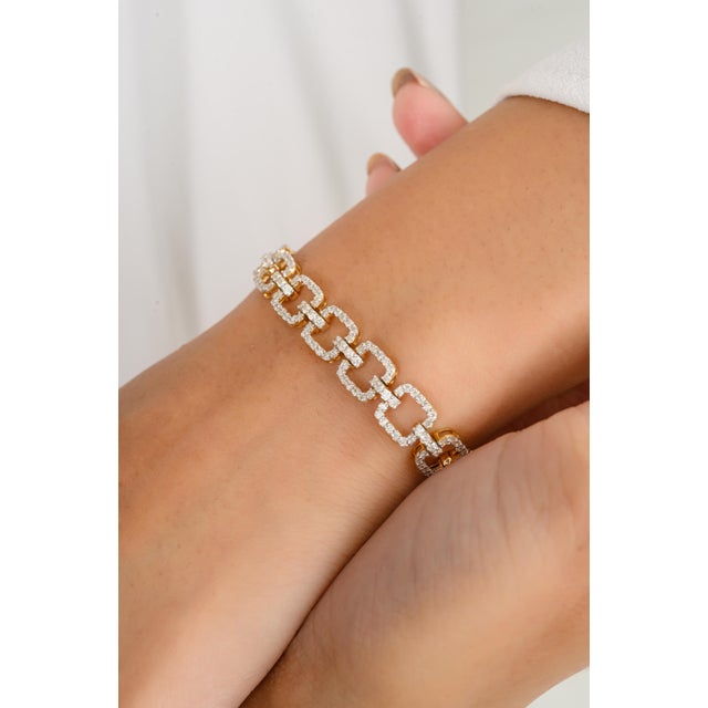 Not Yet Made - Made To Order Diamond Studded Square Shape Link Chain Bracelet For Sale - Image 5 of 12