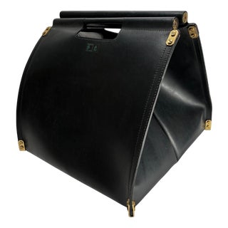 Leather and Brass Dimensionefuoco Firewood Sack by Afra & Tobia Scarpa, Italy, 1980s For Sale