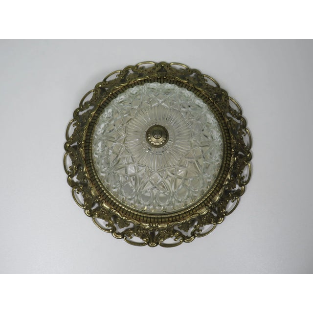 Mid-Century Modern Hollywood Regency Ceiling Lamp in Cut Glass and Openwork Gilded Edge, 1960s For Sale - Image 3 of 9