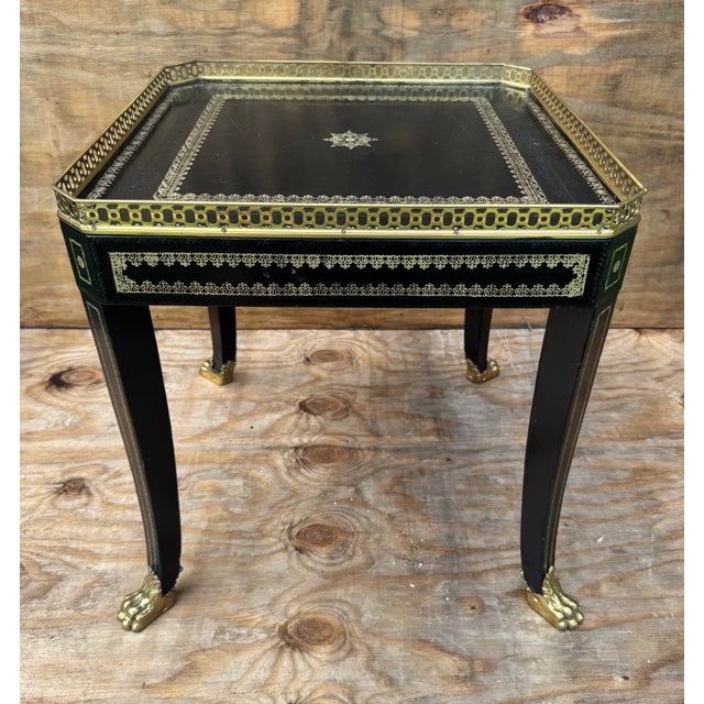 Maitland - Smith Late 20th Century Fine All Tooled Leather Legs Top and Sides W/Brass Gallery and Hairy Claw Feet Maitland Smith Drinks Occasional Table For Sale - Image 4 of 12