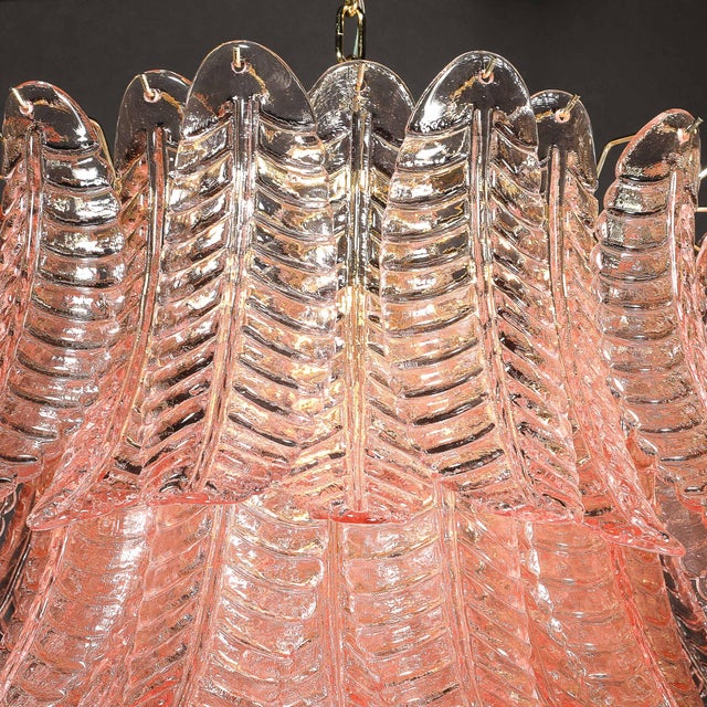 Modernist Hand-Blown Smoked Rose Murano Glass 3-Tier Reeded Feather Chandelier For Sale - Image 17 of 18