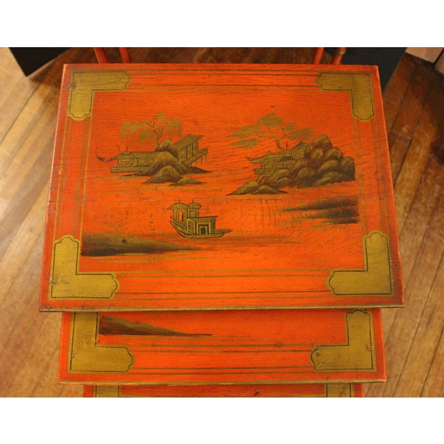 Circa 1900 English Edwardian Set of 4 Red Lacquer Nesting Tables For Sale - Image 4 of 7