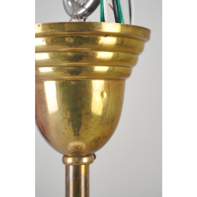 Early 20th Century Traditional White Milk Glass Brass Pole Pendant Light - Restored For Sale - Image 6 of 6