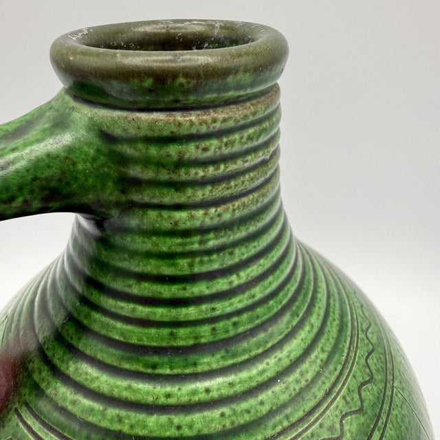 1960s Green Ceramic Vase with Sgraffito Decor by Wilhelm Kagel, 1960s For Sale - Image 5 of 10