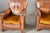 Pair of French Art Deco Leather Armchairs Circa 1920s Scalloped back - Mustard coloured cushions - Oak feet - Brass...