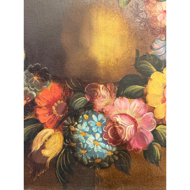 Still Life Floral Acrylic on Canvas Painting Antiqued Wood Frame Signed For Sale In Miami - Image 6 of 11