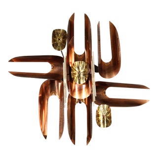 Vintage Brutalist Brass Copper Wall Hanging New Bronze Age Abstract Metal Mid Century Modern Retro For Sale