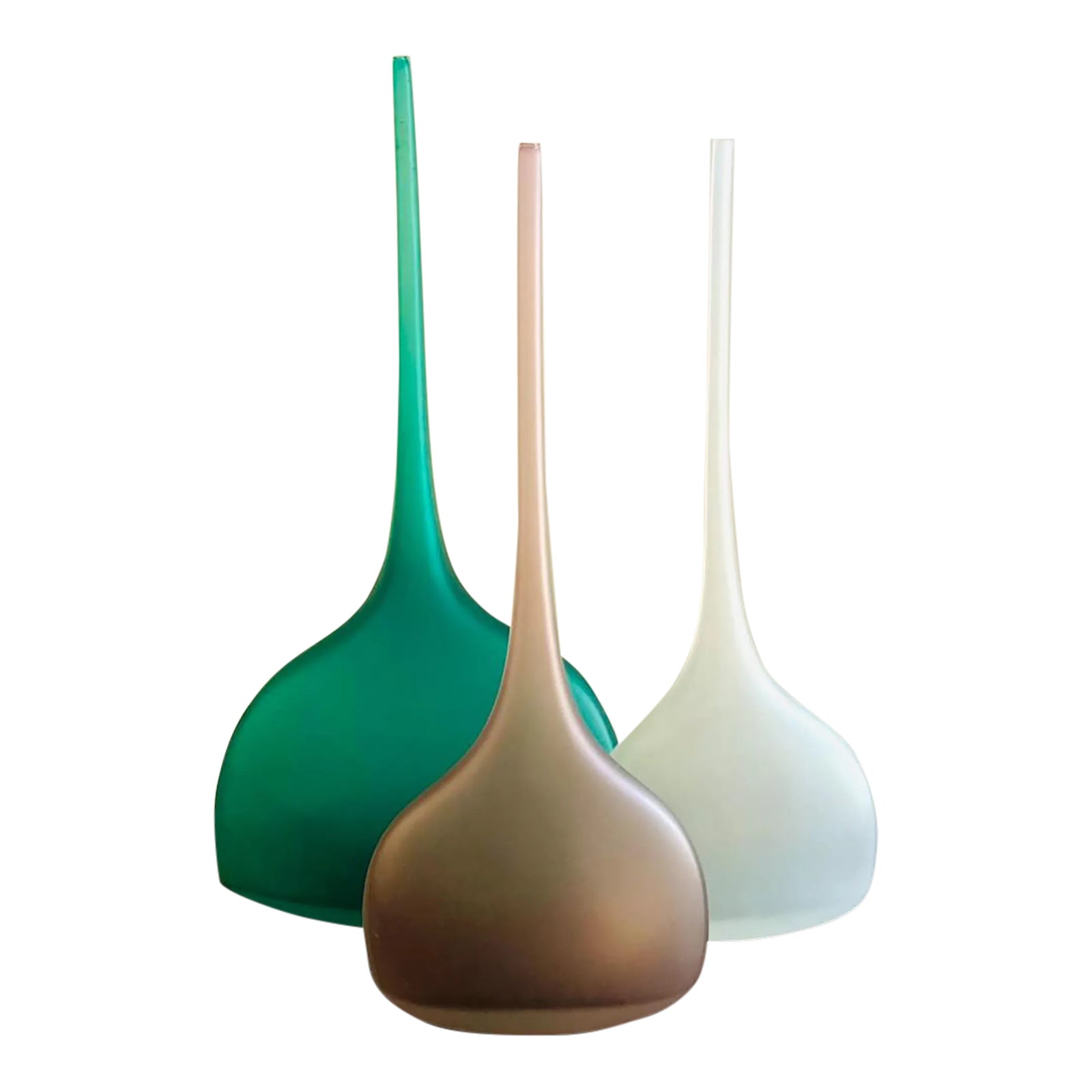Alfredo Barbinii Set of 3 Fluted Opaque Murano Glass Vases