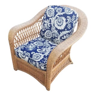 Restored 1950s Rattan Wicker Lounge Chair For Sale