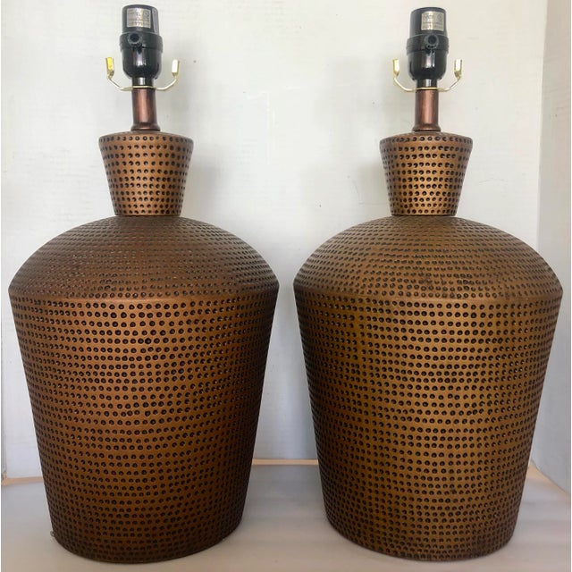 1970's Copper Finish Table Lamps/2 For Sale - Image 4 of 10