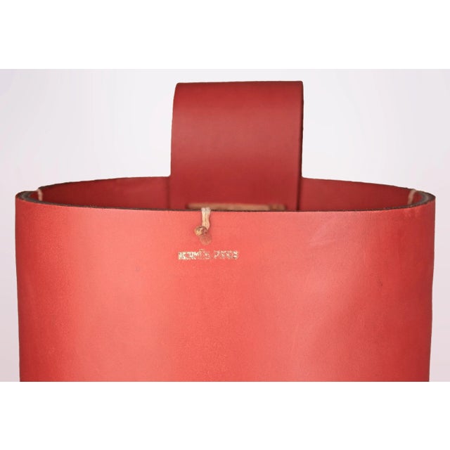 Mid-20th Century Modern French Red Leather Cylindrical Umbrella Stand by Hermès Paris For Sale - Image 11 of 12