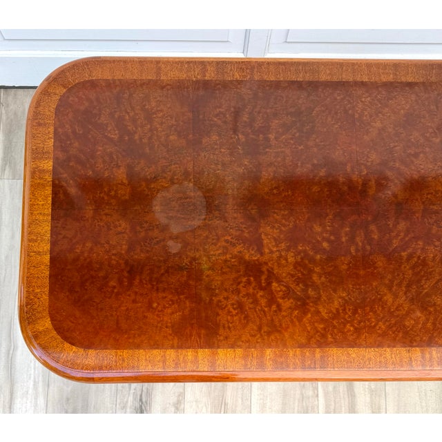 Brown English Georgian Revival Burl Veneer Coffee Table With Double Pedestal Base For Sale - Image 8 of 18