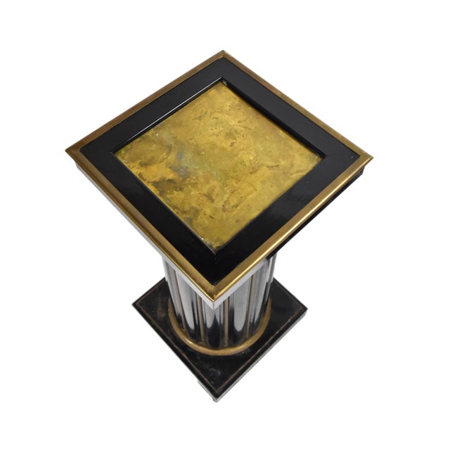 Trouvailles Furniture Inc. Pair of Mid 20th Century Brass and Black Metal Italian Pedestals For Sale - Image 4 of 13