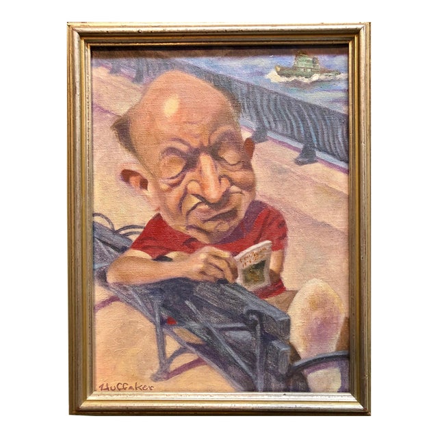 Late 20th Century Sandy Huffaker, Oil Painting by Well Known Cartoonist and Illustrator Upper East Side, Manhattan, Framed For Sale