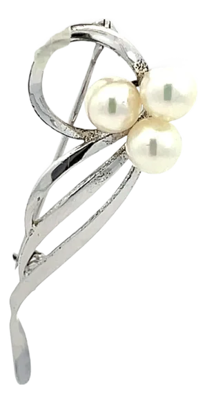 Mid 20th Century Mikimoto Silver Pearl Brooch Pin