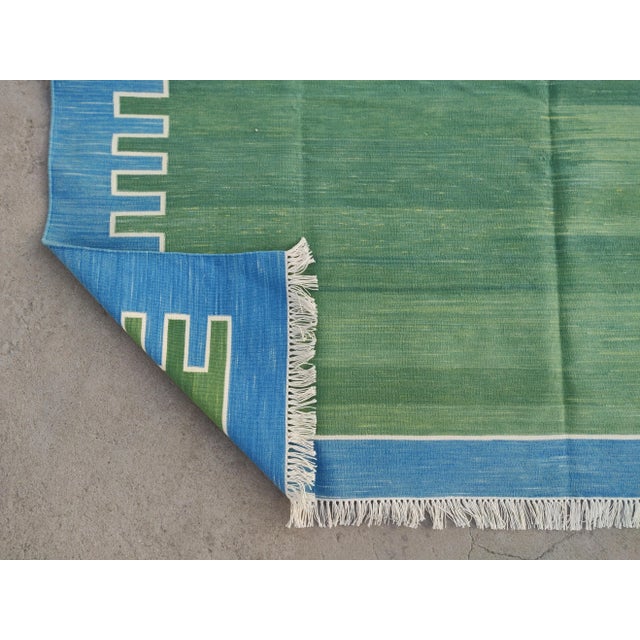 Not Yet Made - Made To Order Handmade Cotton Vegetable Dyed Green Zig Zag Pattern Rug - 6'x9' For Sale - Image 5 of 11