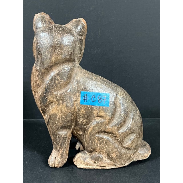 Late 20th Century Folk Art Carved Wooden Cat Sculpture For Sale - Image 9 of 10