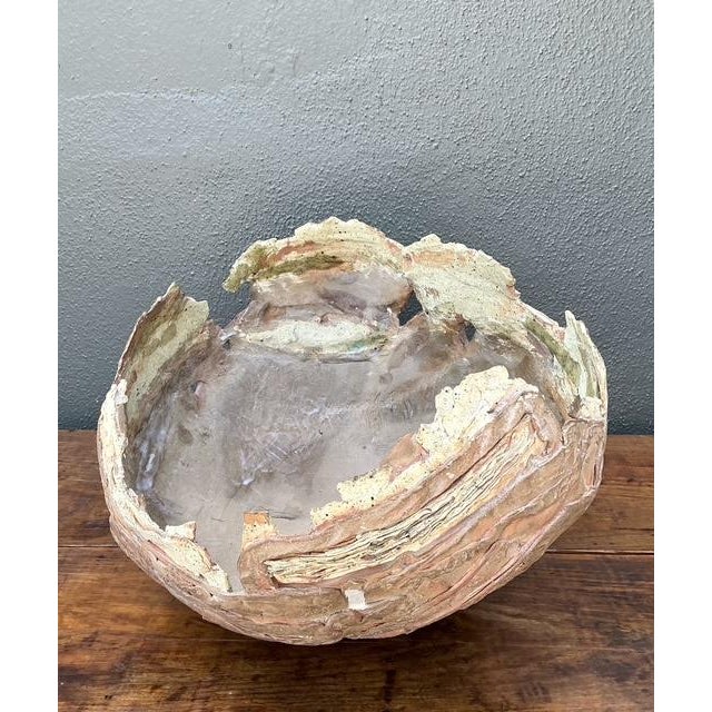 Tan Vintage Monumental Original Slab Built Studio Pottery Bowl For Sale - Image 8 of 12