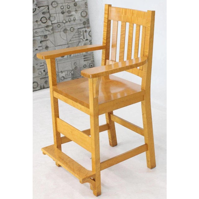 Modern Solid Brid’s-Eye Maple High Pool Chairs Bar Stools- A Pair For Sale - Image 6 of 13