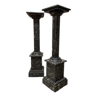Black Marble Pedestals, Set of 2 For Sale