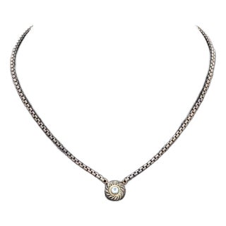 David Yurman Silver, 14k Gold and Blue Topaz Necklace For Sale