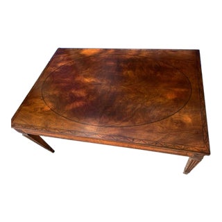 1920s Joseph Gerte Mahogany Coffee Table, Inlay Design on Tapered Reeded Legs For Sale