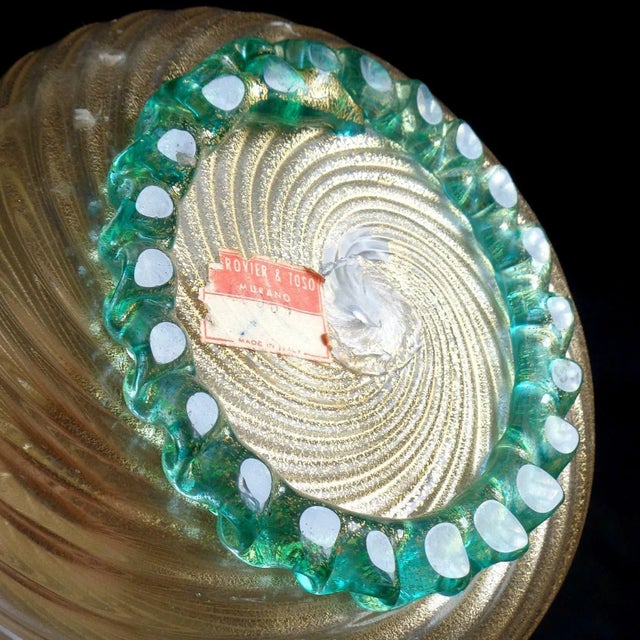 Glass Vintage Murano Barovier Toso Green Roses Gold Flecks Italian Art Deco Style Glass Midcentury Flower Vase For Sale - Image 7 of 7