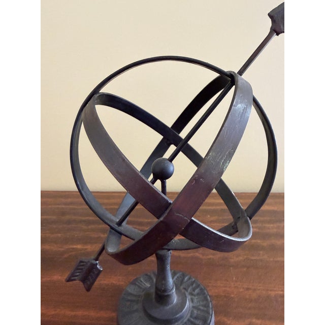 Black Late 20th Century Pair of Black Iron Armillary Globe Sculptures – Traditional Landscape & Garden Decor For Sale - Image 8 of 13