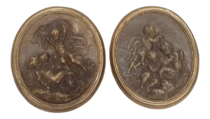 Antique Wax Cherub Reliefs - A Pair