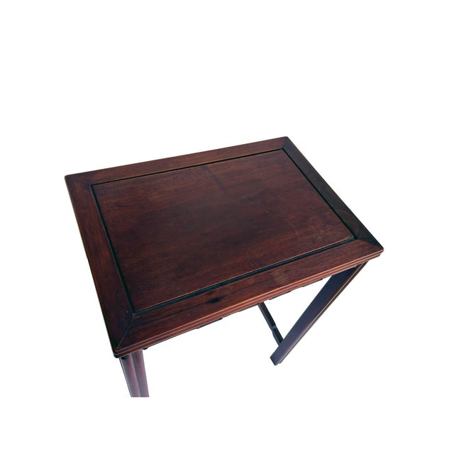 Brown Vintage Oriental Simple Geometric Apron Rectangular Brown Side Table For Sale - Image 8 of 8