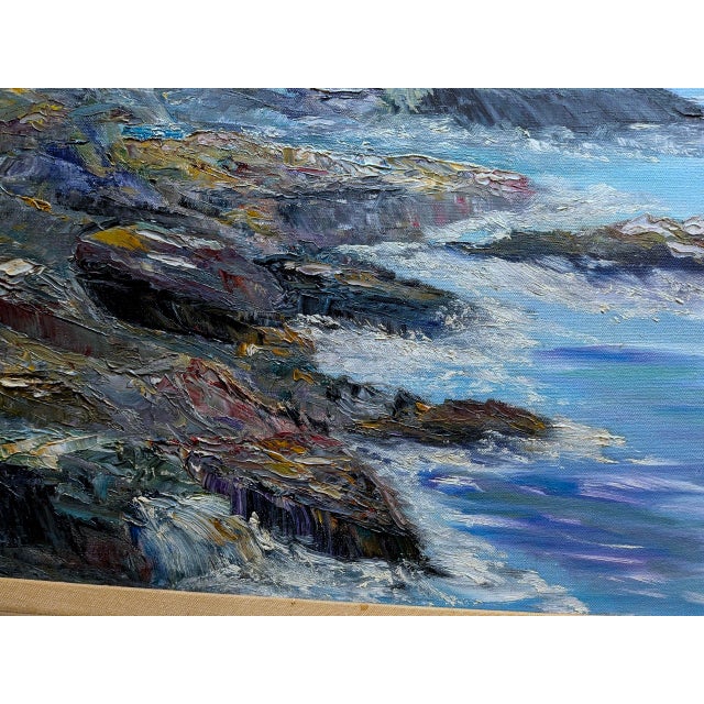1970s Audrey Myrick Original Coastal Seascape Oil on Canvas in Carved Gilt Frame For Sale In Los Angeles - Image 6 of 13