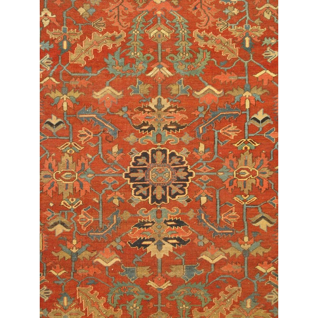 Persian Antique Persian Heriz Carpet Handmade Wool Oriental Rug, Rust, Navy-Medium Blue For Sale - Image 3 of 18