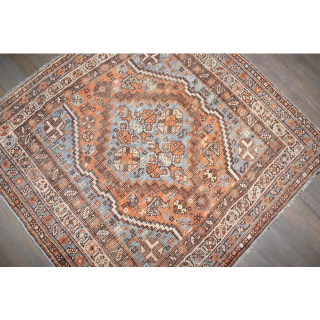 Textile Early 20th Century Persian Shiraz Square Rug - 3'10" x 3'11" For Sale - Image 7 of 7