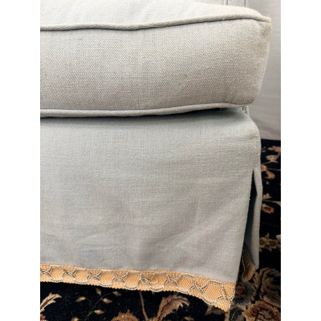 Pair of Custom Light Blue Linen Skirted Slipper Chairs For Sale - Image 4 of 8